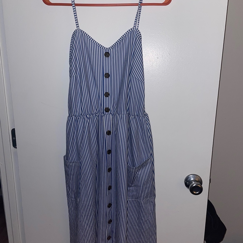 Blue and White Striped Button-Down Dress